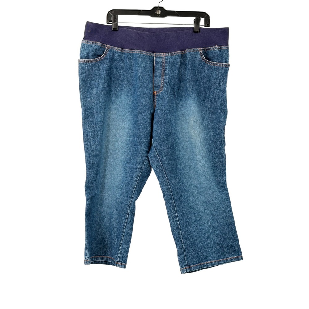 Announcements Womens Maternity Blue Denim Cropped Jeans Elastic Belly Band XL